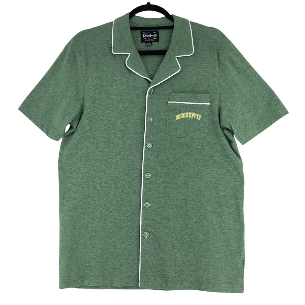 Dogg Supply Shirt Mens S Green Camp Collar Button Up Piped 93 Back